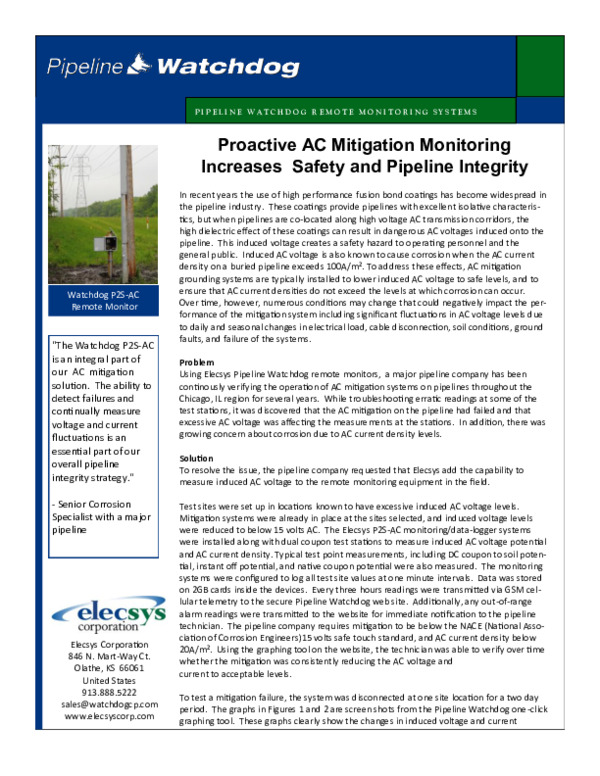 Proactive AC Mitigation Monitoring Increases Safety and Pipeline Integrity 